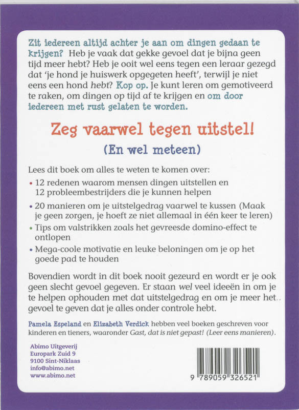 Achterkant van Zeg vaarwel tegen uitstel!