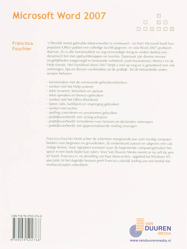 Achterkant van Handboek Microsoft Word 2007 NL