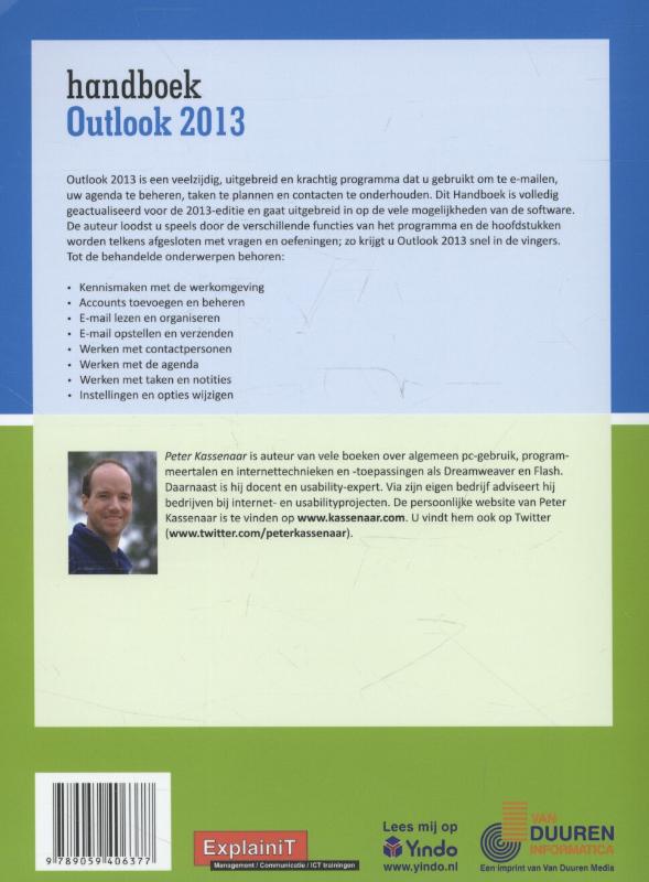 Achterkant van Handboek Outlook 2013