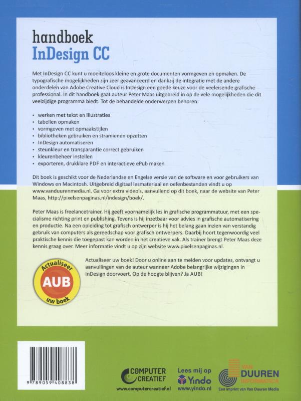 Achterkant van Handboek Adobe Indesign CC