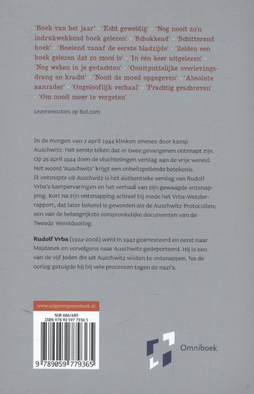 Achterkant van Ik ontsnapte uit Auschwitz