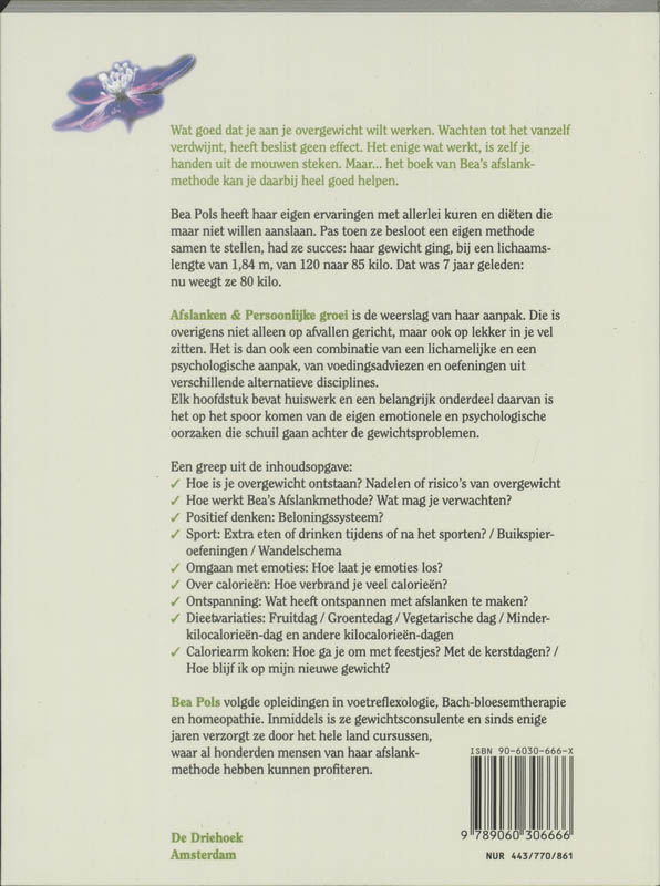 Achterkant van Afslanken & persoonlijke groei