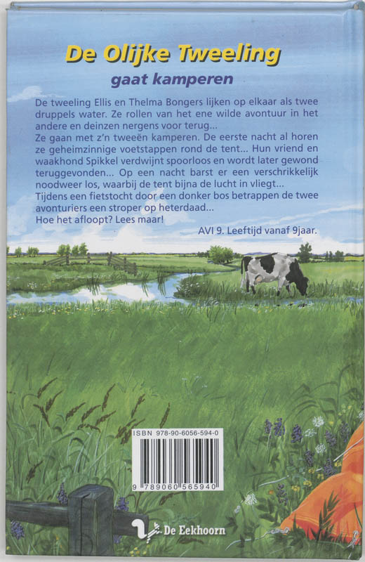 Achterkant van De olijke tweeling gaat kamperen