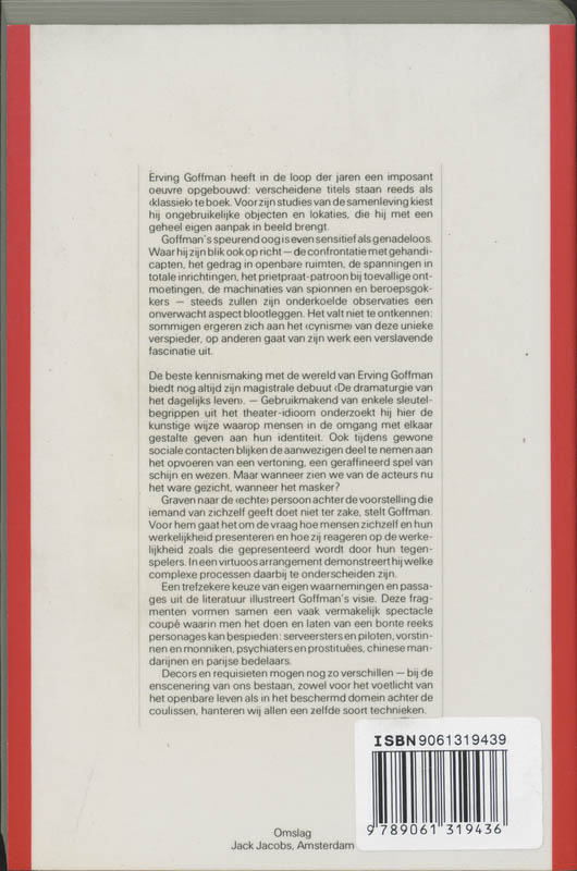 Achterkant van De dramaturgie van het dagelijks leven