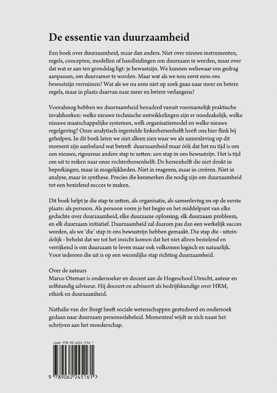 Achterkant van De essentie van duurzaamheid