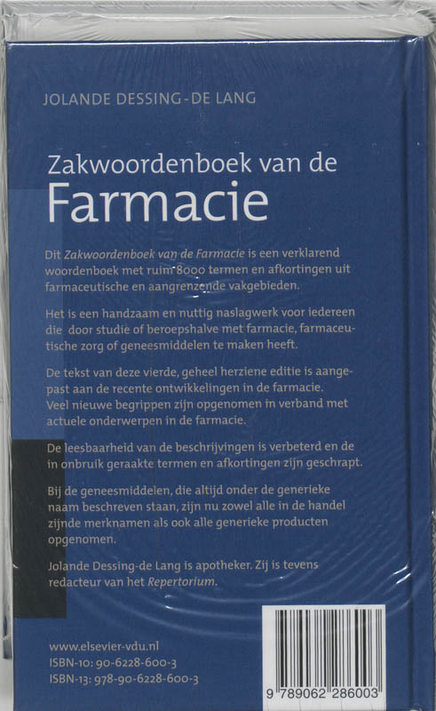 Achterkant van Zakwoordenboek van de Farmacie