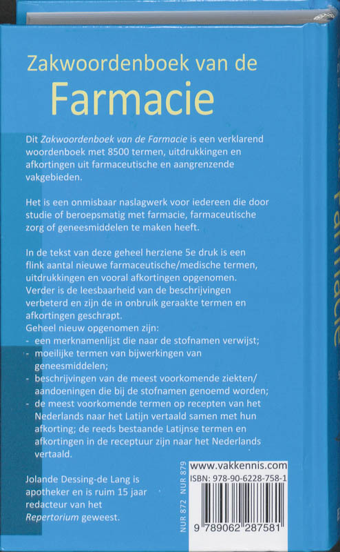 Achterkant van Zakwoordenboek van de Farmacie