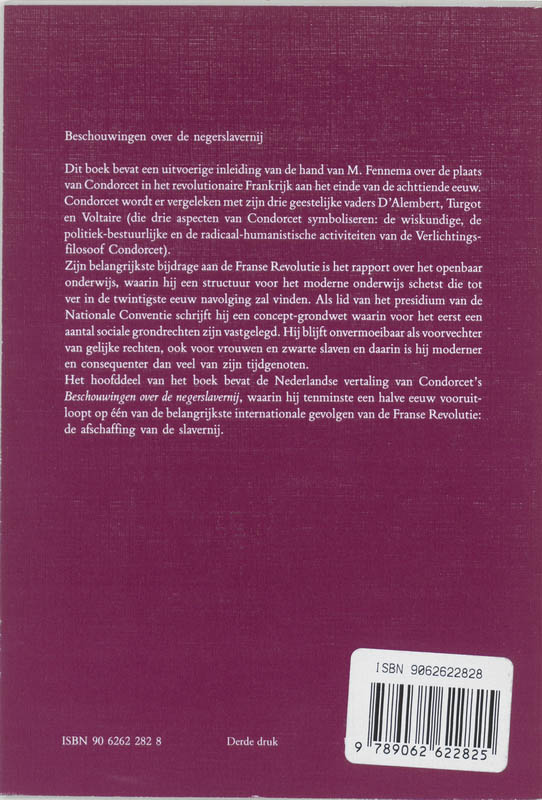Achterkant van Beschouwingen over de negerslaverij