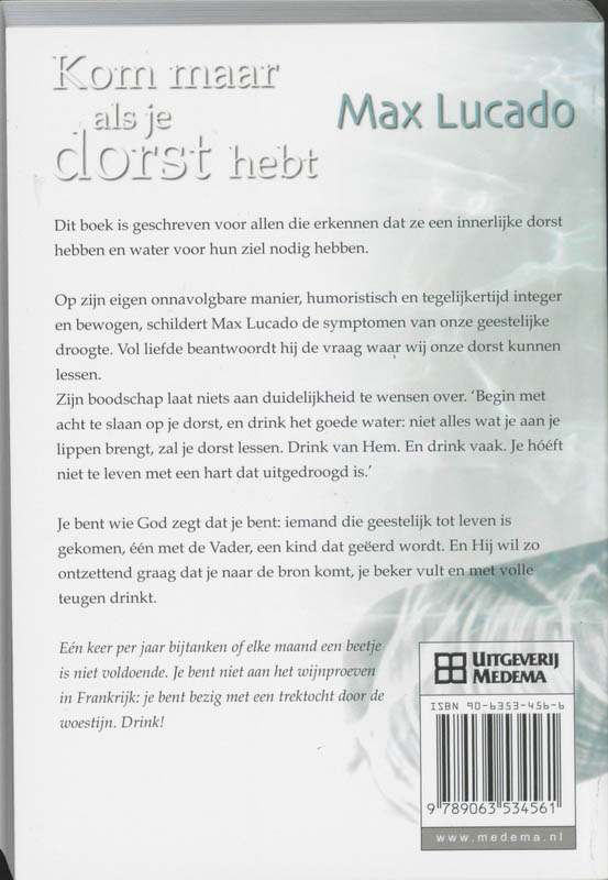 Achterkant van Kom maar als je dorst hebt