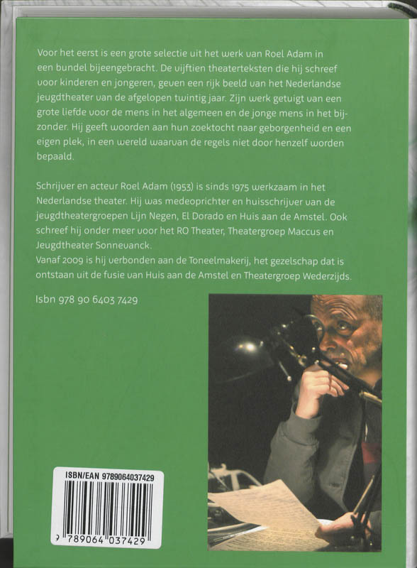 Achterkant van 15 theaterteksten van Roel Adam