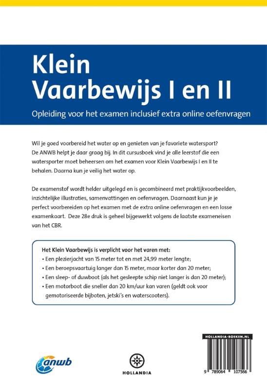 Achterkant van Cursusboek Klein Vaarbewijs I en II + Online Examentraining