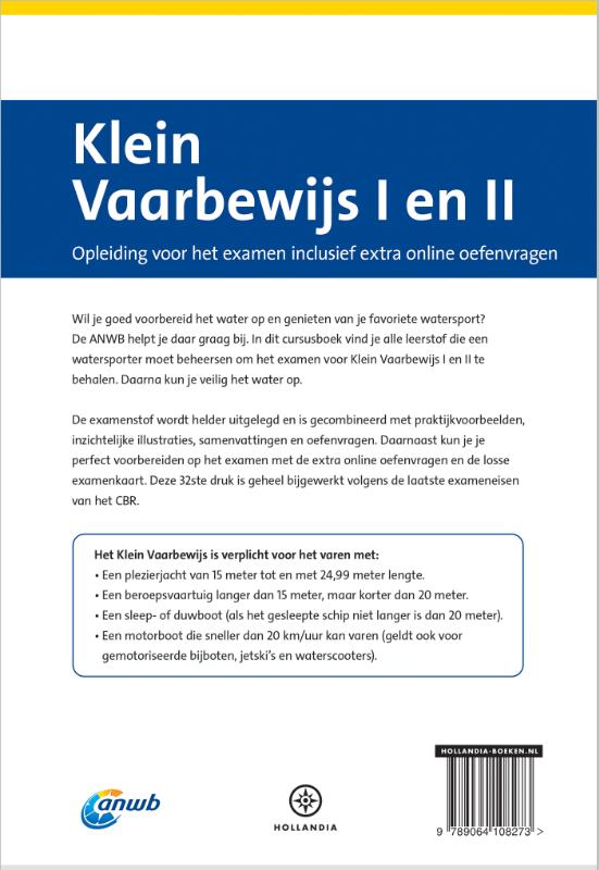 Achterkant van ANWB Cursusboek Klein Vaarbewijs I en II