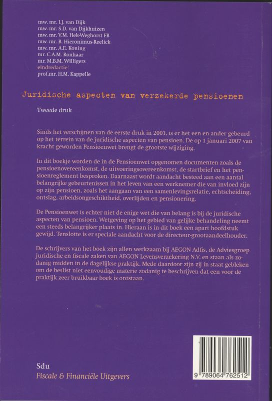 Achterkant van Juridische aspecten van verzekerde pensioenen