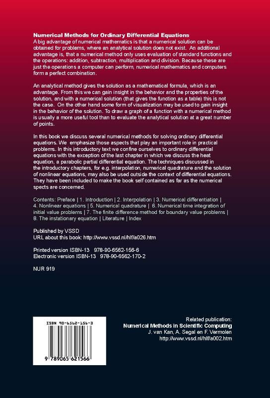 Achterkant van Numerical methods for ordinary differential equations