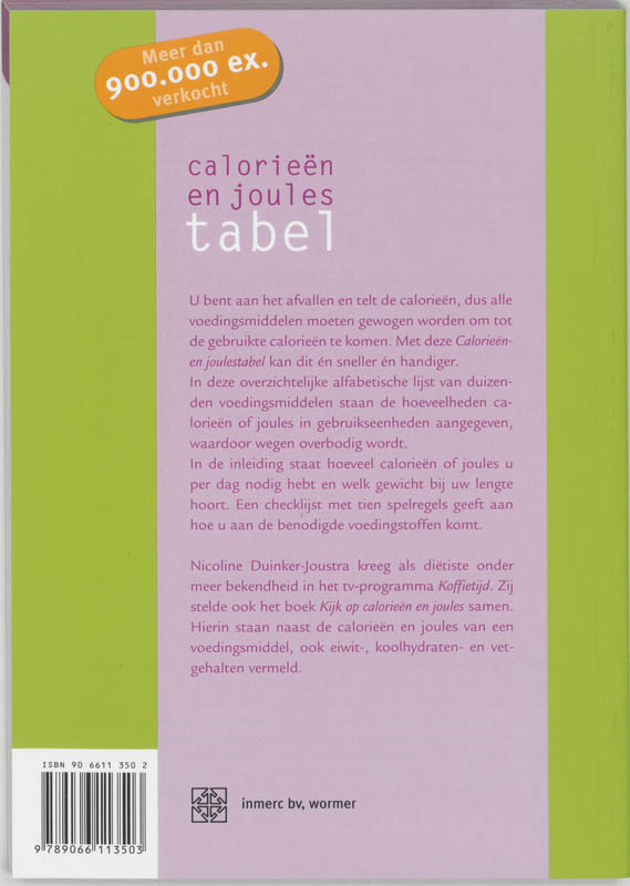 Achterkant van Calorieentabel / Joulestabel