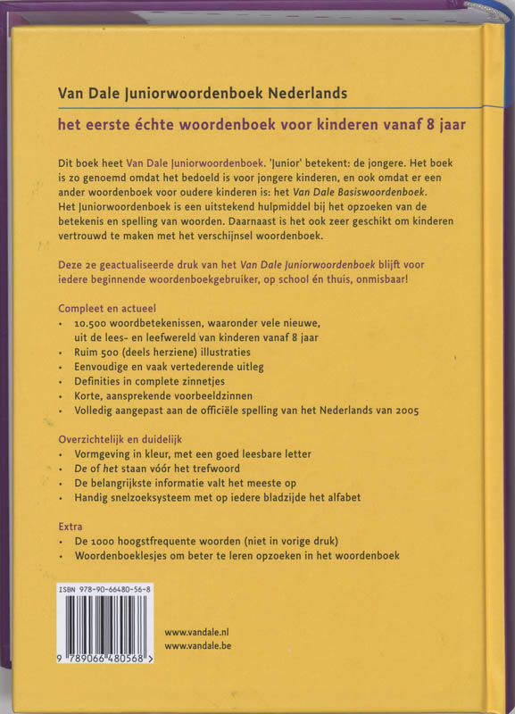 Achterkant van Van Dale Juniorwoordenboek Nederlands