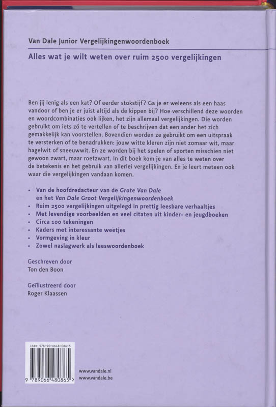 Achterkant van Van Dale Junior vergelijkingenwoordenboek