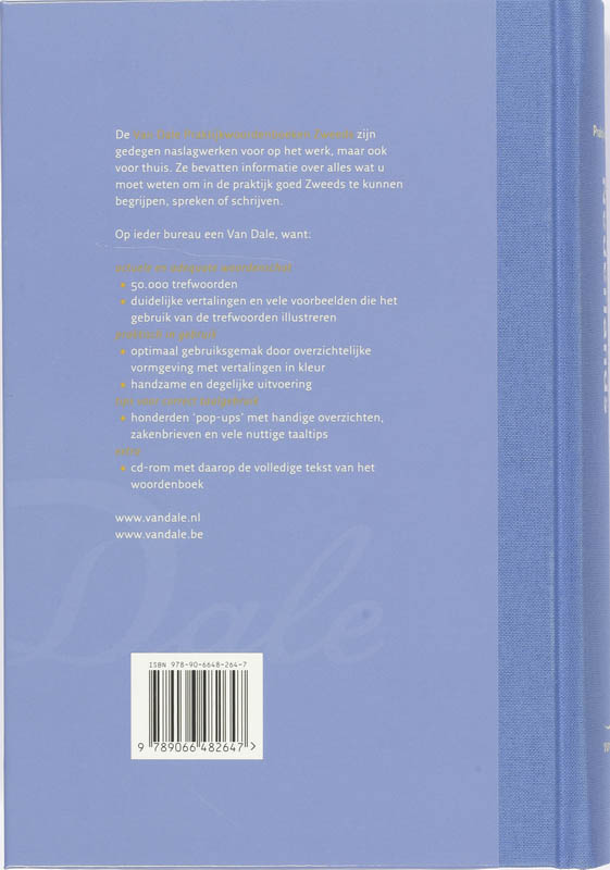 Achterkant van Van Dale Praktijkwoordenboek Zweeds-Nederlands