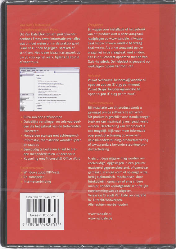 Achterkant van Van Dale Electronisch praktijkwoordenboek Frans