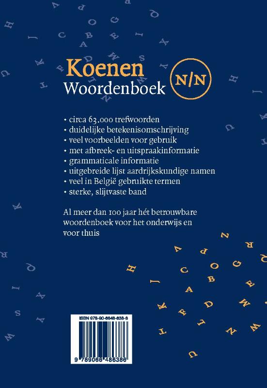 Achterkant van Koenen Woordenboek Nederlands