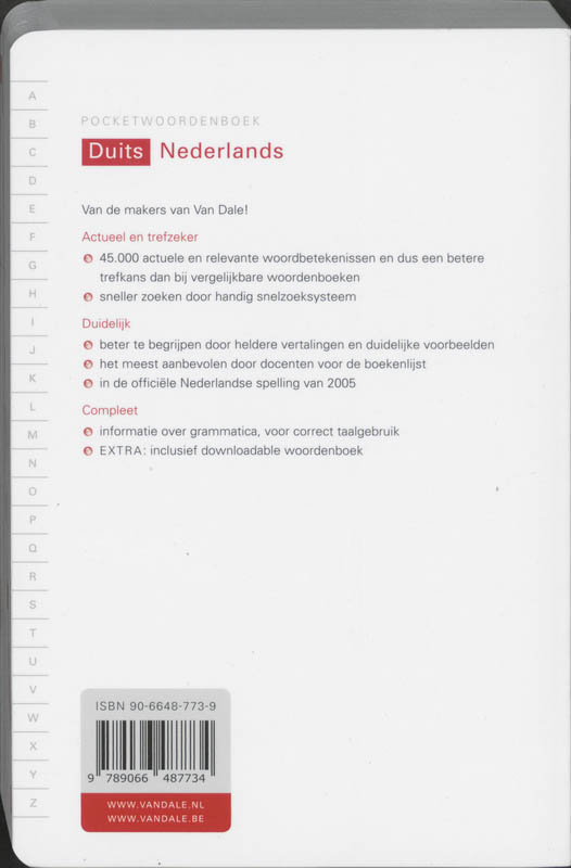 Achterkant van Van Dale pocketwoordenboek Duits-Nederlands