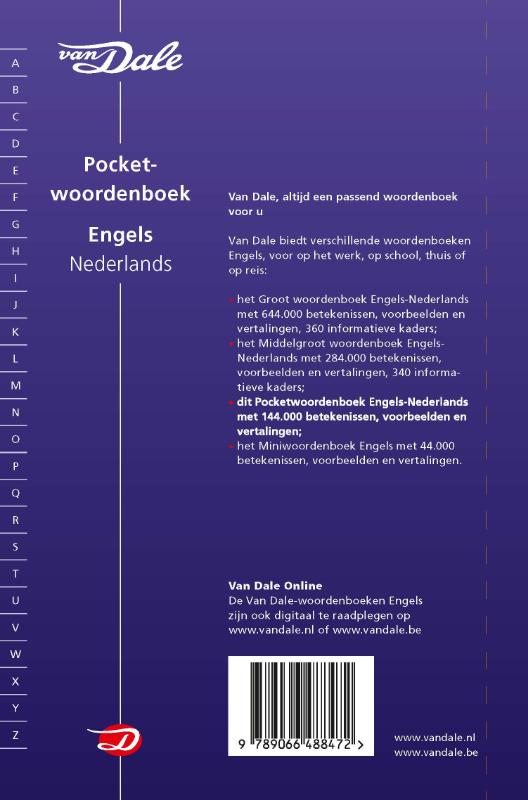 Achterkant van Van Dale Pocketwoordenboek Engels-Nederlands