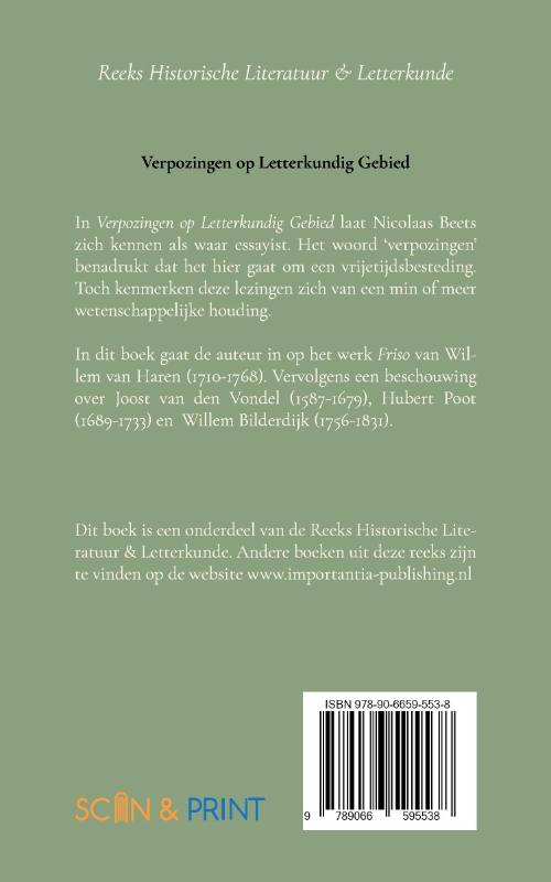 Achterkant van Verpozingen op letterkundig gebied