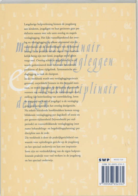 Achterkant van Multidisciplinair verslagleggen & interdisciplinair denken