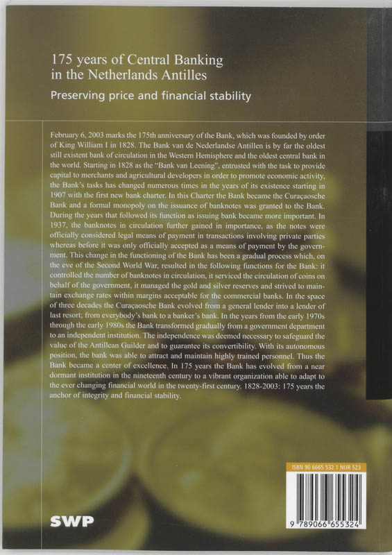 Achterkant van 175 years of Central Banking in the Netherlands Antilles