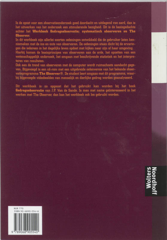 Achterkant van Werkboek gedragsobervatie