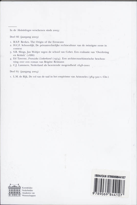 Achterkant van De rol van de taal in het empirisme van Aristoteles (384-322 v.Chr.)