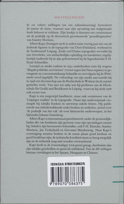 Achterkant van 101 stellingen over de vorm van het boek