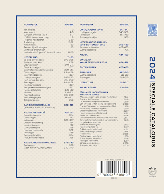 Achterkant van Speciale NVPH postzegelcatalogus Nederland en Overzeese Rijksdelen 2024