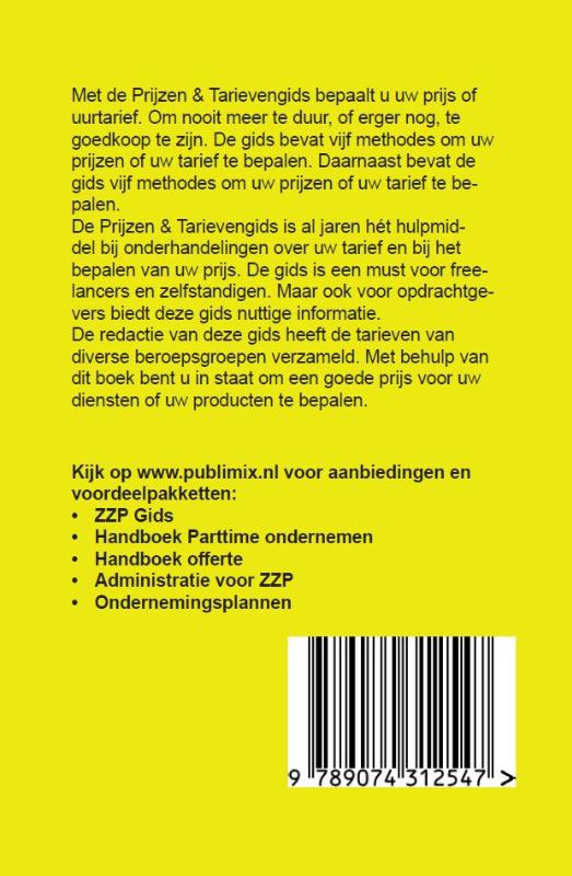 Achterkant van Prijzen en Tarievengids 2023