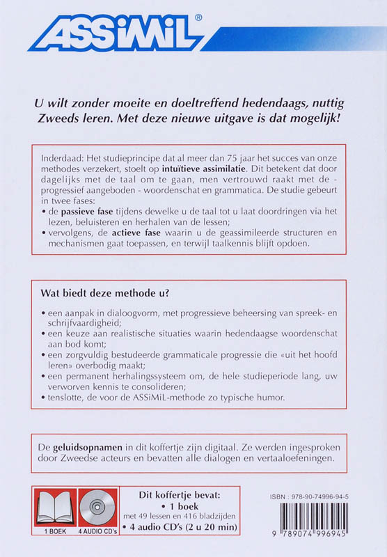 Achterkant van Assimil Zweeds zonder moeite