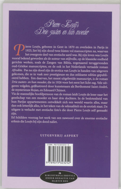 Achterkant van Drie zusters en hun moeder