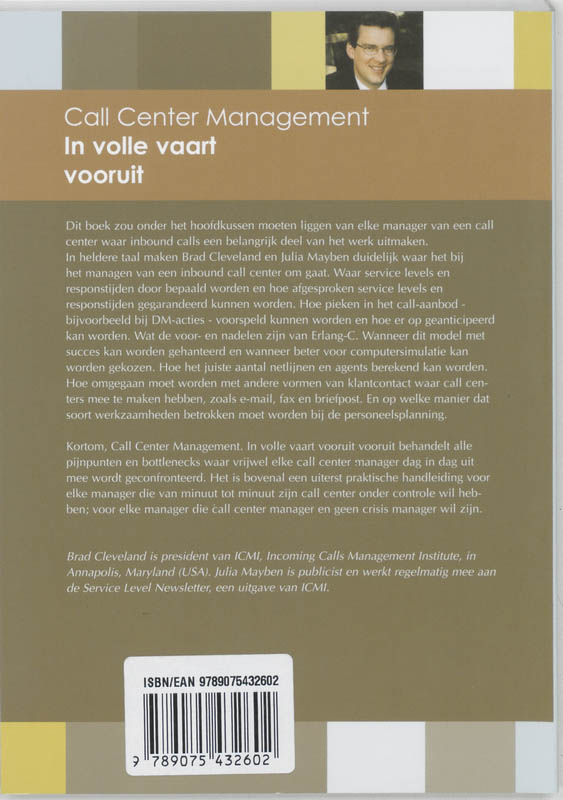 Achterkant van Call Center Management in volle vaart vooruit