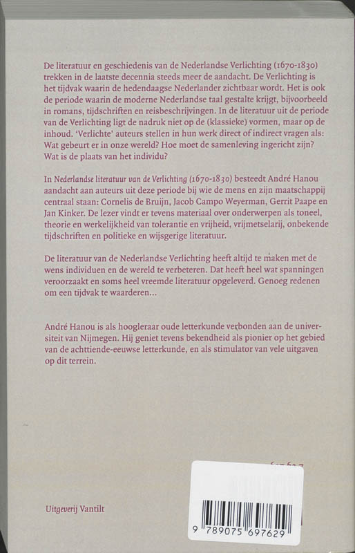 Achterkant van Nederlandse literatuur van de Verlichting 1670-1830