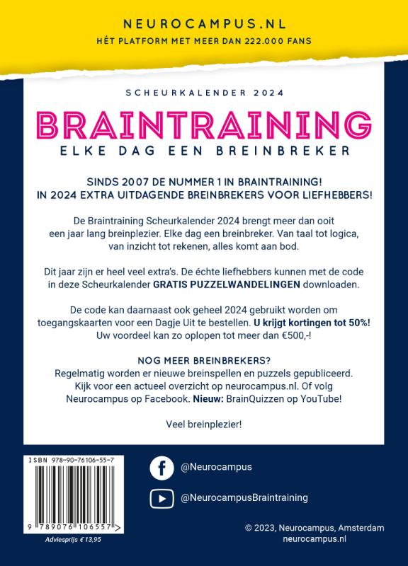 Achterkant van Neurocampus Braintraining Scheurkalender 2024