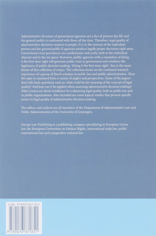 Achterkant van Quality of Decision-making in Public Law
