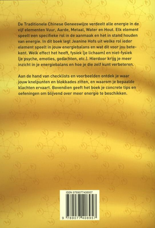 Achterkant van Blijvend meer energie volgens de vijf elementen