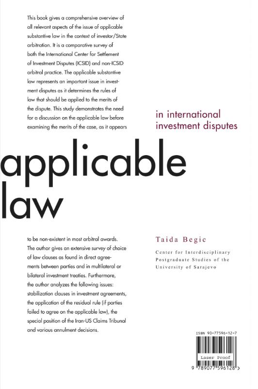 Achterkant van The applicable law in investment disputes