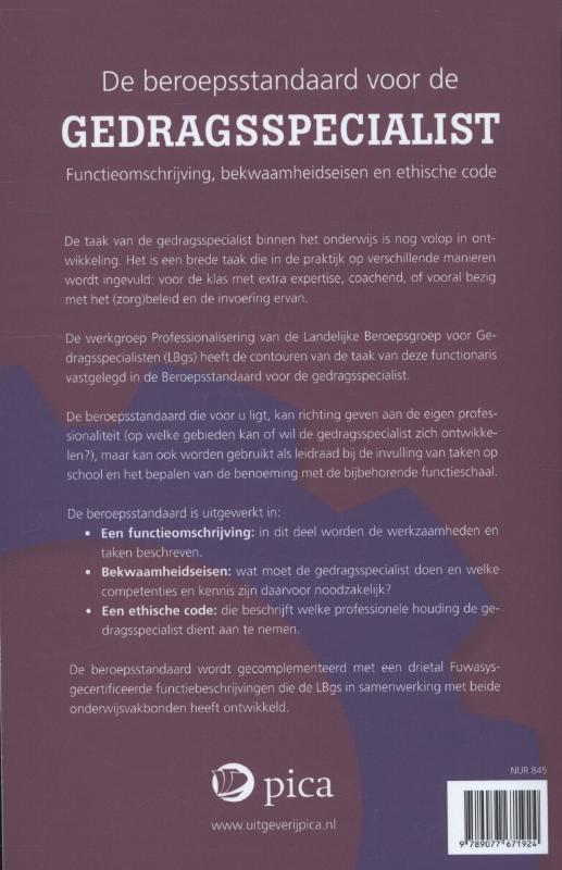 Achterkant van Beroepsstandaard voor de gedragsspecialist