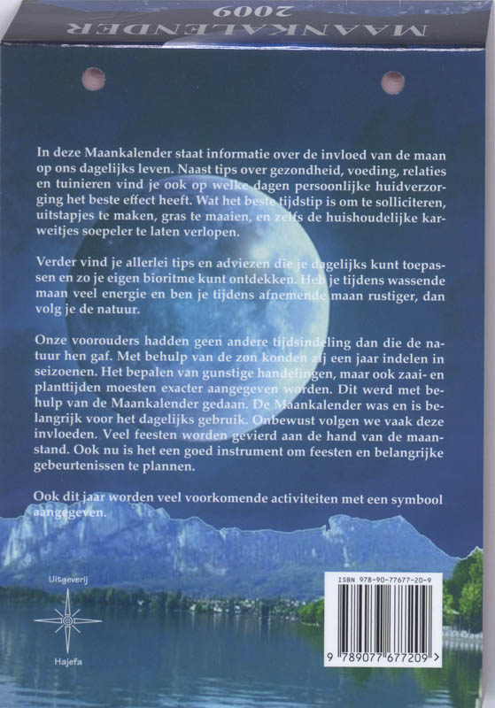 Achterkant van Maankalender 2009