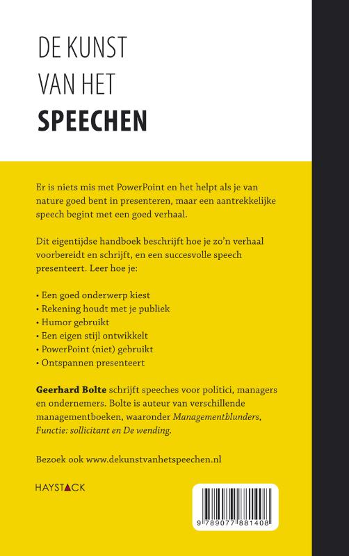 Achterkant van De kunst van het speechen