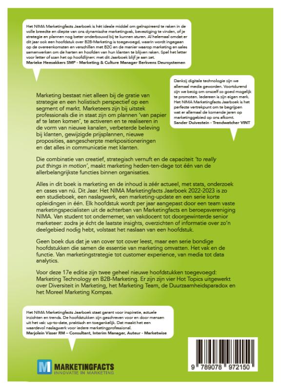 Achterkant van Nima Marketingfacts jaarboek 2022-2023
