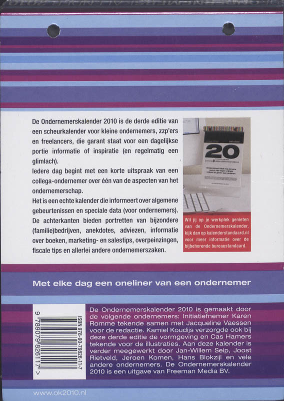 Achterkant van De Ondernemerskalender 2010