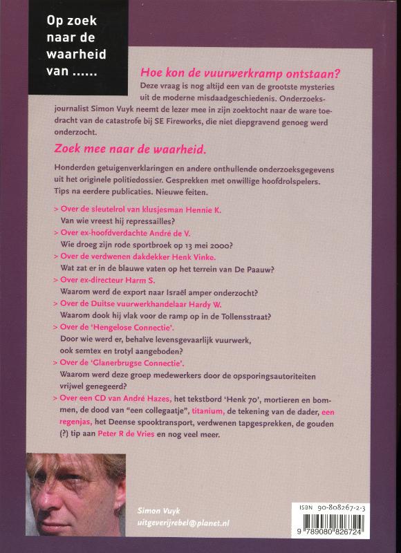 Achterkant van Op zoek naar de waarheid van de vuurwerkramp