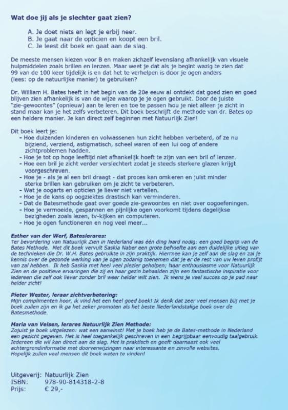 Achterkant van Natuurlijk Zien en de Batesmethode