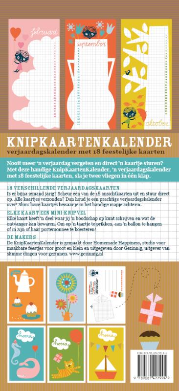 Achterkant van Knipkaartenkalender